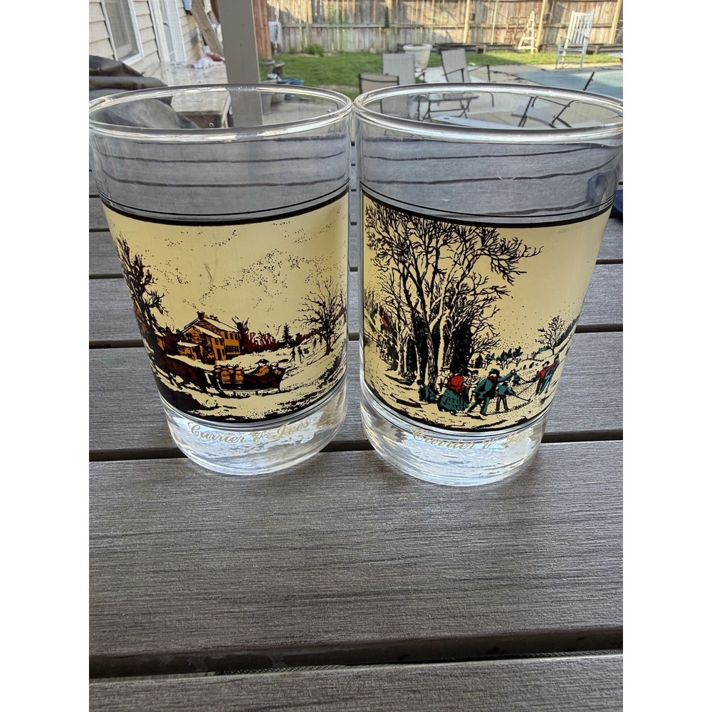 Currier & Ives Arby's 1981 Collector Glasses Lot Of 2 VGUC Holiday Xmas